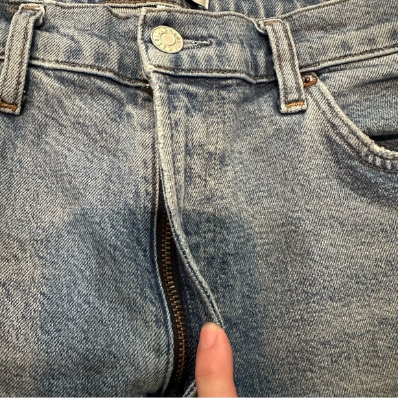 Agolde Blue Distressed Wilder Denim Organic Cotton Blend Straight Jeans Size 29 - Picture 6 of 13